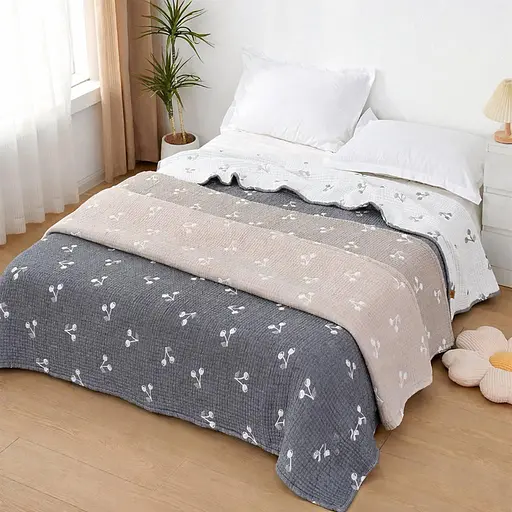 Муслиновое покрывало 210x250 см с минималистичным принтом, плед на двуспальную кровать, домашний текстиль, декоративное, серое - фото 2