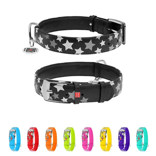 Нашийник для собак шкіряний Waudog Glamour з QR-паспортом візерунок "Зірочка" світлонакопичувальний/світловідбивний XL Ш 35 - фото 2