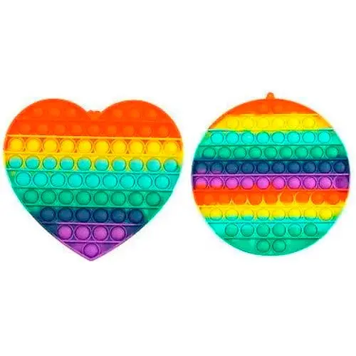 Сенсорна іграшка Pop it антистрес 20 см серце круг великий XXL райдужний різнокольоровий - фото 1