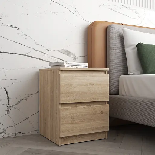 Прикроватная тумба Vays R-5 Дуб Сонома, 2 ящика без ручек, ЛДСП 40×40×53 см - тумба в спальню - фото 2