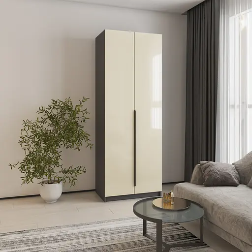 Шафа 2-дверна MebelStar Оскар Gloss BL-B, блок шухляд 80x52x220 см Антрацит/Альмонд (MBS-5130) - фото 1