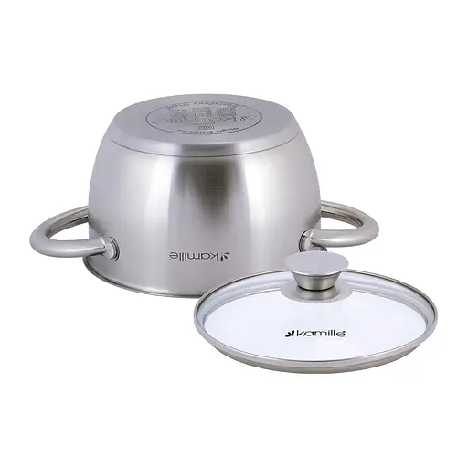 Кастрюля 1.5 л из нержавеющей стали с крышкой и полыми ручками для индукции и газа KM-4900, Kamille Серый 87478 - фото 4