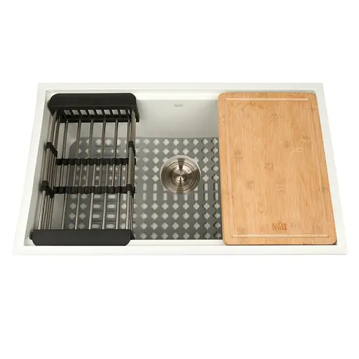 Кухонная мойка под столешницу белая 1.5 мм из нержавеющей стали Nett NW-7042, Белый - фото 3