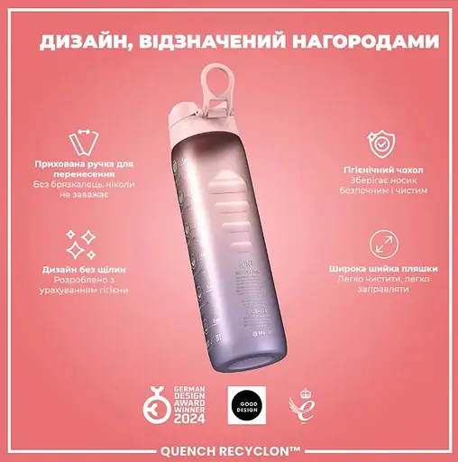 Пляшка для води ION8 1000 мл BPA Free Times To Drink (ЕКО пляшка) Periwinkle &amp;Rose (I8RF1000PPRMOT) - фото 4