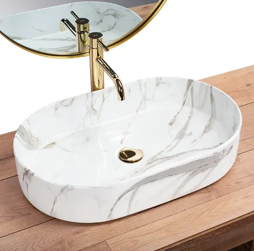 Умивальник Rea Nadia Shiny Aiax накладний мармур REA-U6506, Мармур - фото 2