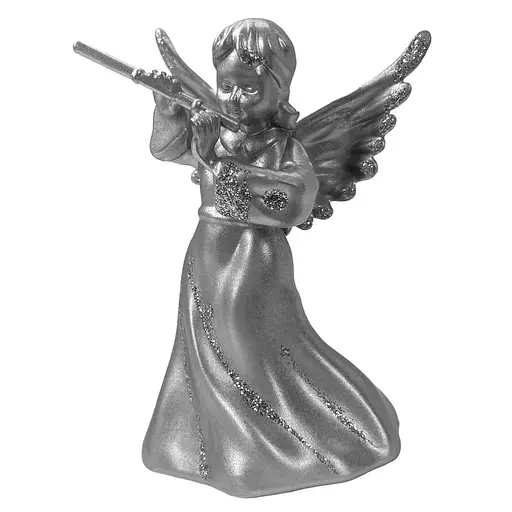 Новорічна підвіска MIS LT Янгол з сопілкою малий 4х3,5х6 см срібний - фото 1
