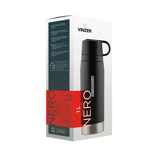Термос Vinzer чорний нержавіюча сталь 1000 мл (50137) - фото 3