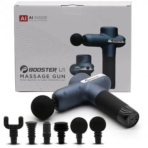 Перкусійний масажний пістолет Lightsaber Booster U1 М'язовий масажер (6 насадок) 2500 мА·год Синій - фото 2