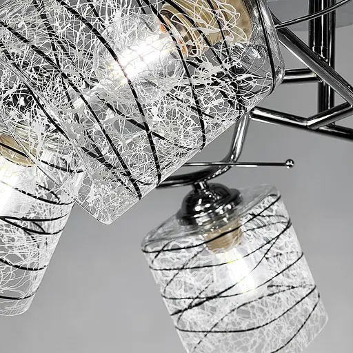 Люстра срібна на 5 плафонів з чорно-білими візерунками | Line F | Арт. 9513/5 CH - фото 4