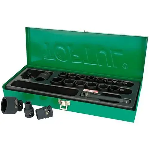 Комплект ударних головок для пневмогайковерта 1/2, 10-32 мм + подовжувач 18 од. Toptul hoz0007645 - фото 1