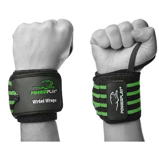 Бинти для зап'ясть (кистьові бинти) PowerPlay 3081 Чорно-Зелені (пара) (PP_3081_Black/Green) - фото 1