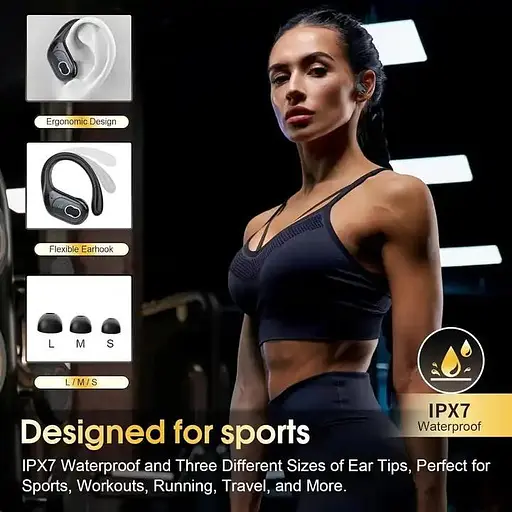 Бездротові спортивні навушники HD65 із зарядним кейсом і мікрофоном Bluetooth-навушники для спорту Чорні - фото 3