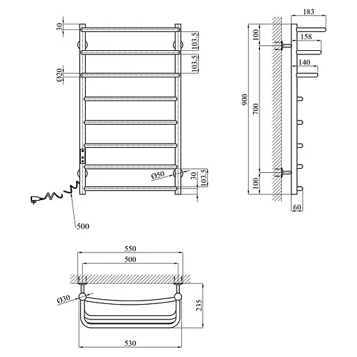 Полотенцесушитель электрический Kroner KRP Prima EL900x500-8 (CV036338) - фото 6