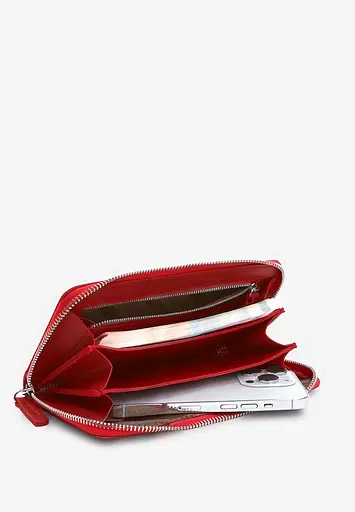 Кожаный портмоне на молнии Monik красный - фото 3