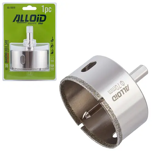Свердло корончате Alloid Building Tools алмазне по склу та кераміці 70 мм з центрувальним свердлом (GS-70070) - фото 2