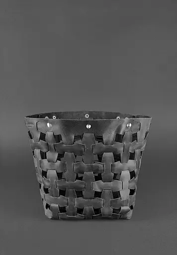 Шкіряна плетена жіноча сумка Пазл L чорна Crazy Horse - фото 3