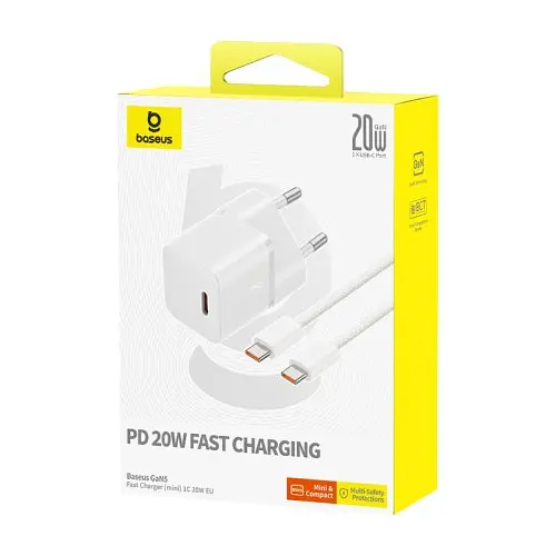 Мережевий зарядний пристрій Baseus GaN5 Fast Charger(mini) 1C 20W Cable Type-C to Type-C 1m білий P10110900213-01 - фото 5