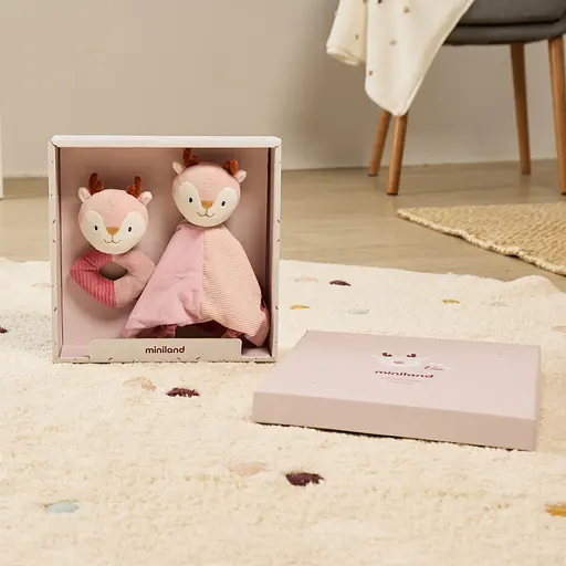 Подарочный набор в коробке (текстильный комфортер и погремушка) Miniland Baby Deer Gift (97370) - фото 3