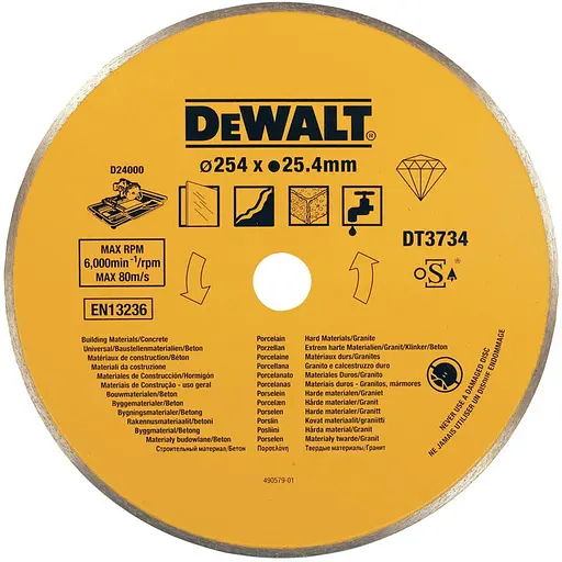 Диск алмазний DeWalt бетон/цегла/плитка для підлоги/кахель 250х1.6х25.4 мм (DT3734)