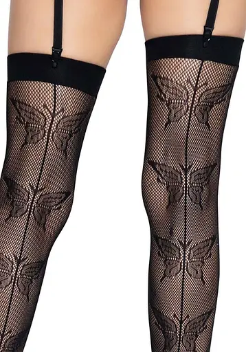 Чулки-сетка со швом сзади Leg Avenue Butterfly back seam thigh highs One size Black - фото 4