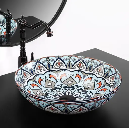 Умивальник Rea Mexico накладний з візерунком REA-U6030, Цветной - фото 2