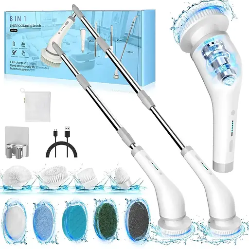 Електричний скрубер SZFIXEZ 2 швидкості SXT-160 з 8 змінними головками для плитки ванни