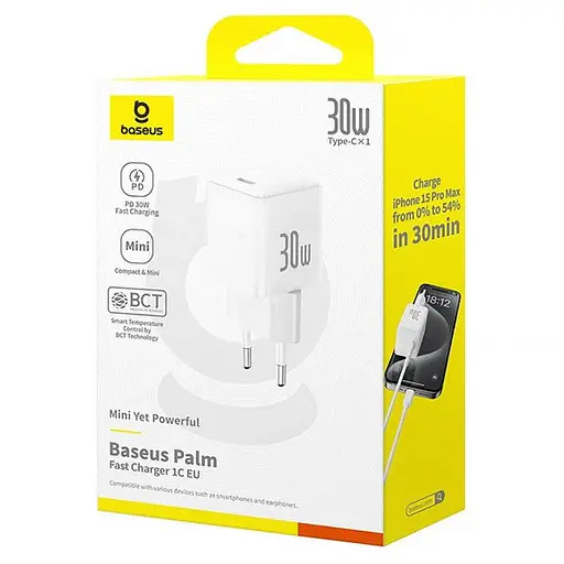 МЗП Baseus Palm Fast Charger 30W (1USB-C) (P10111605113-00) Moon White - фото 5