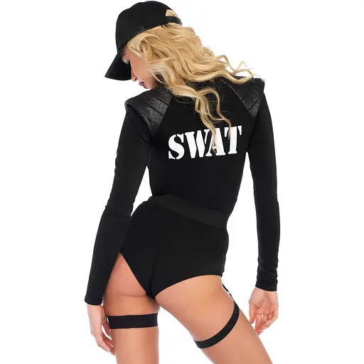 Костюм эротических спецсил Leg Avenue SWAT Team Babe M, боди, пояс, подвязки, игрушечная рация, кепка - фото 2