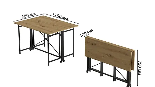 Стіл-книга трансформер Оріон 3 Ferrum-decor 750x1150x880 Чорний метал ДСП Дуб Артізан 16 мм (FRD-105086) - фото 6