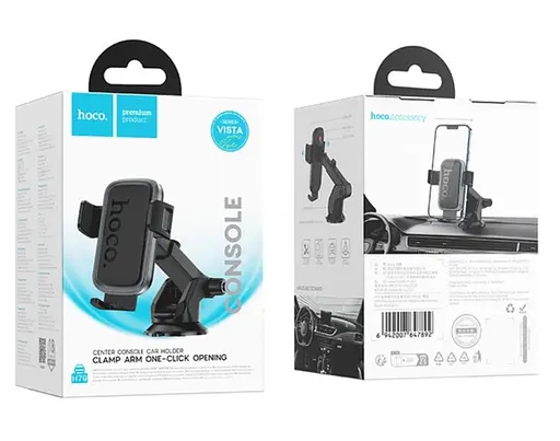 Магнитный универсальный автомобильный держатель Hoco H79 на присоске с зажимами в машину Черный - фото 7