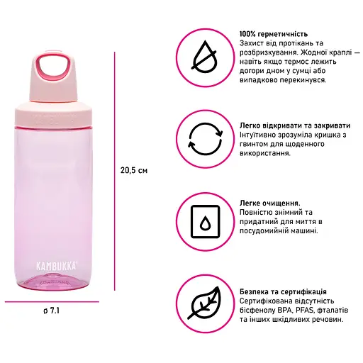Бутылка для воды Kambukka Reno тритановая 500 мл светло-розовый (11-05025) - фото 6