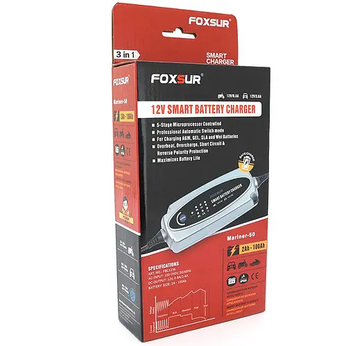 Зарядний пристрій для акумулятора Foxsur Mariner50 12V 100Ah (MF, WET, AGM, GEL) - фото 3