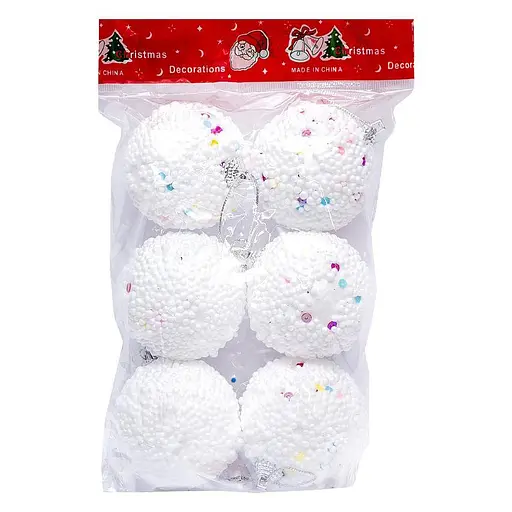 Ялинкові кульки ACF22193-6 в пакеті 6 штук, пінопласт, діаметр 5.5 см - фото 2