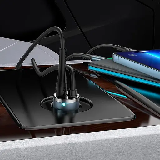 Адаптер автомобильный HOCO Type-C Cable car charger NZ7 серый - фото 4