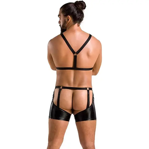 Комплект эротического мужского белья Passion 047 Set John S/M Black, трусы, портупея - фото 4