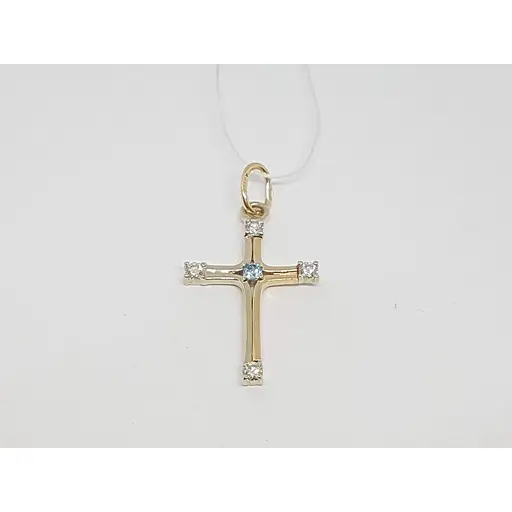 Золотий хрестик Гаразд з діамантами і топазом. 3041624 - фото 3