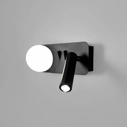 Правое черное бра на 2 выключателя с белым плафоном и спотом Line F Арт. WJ032/2 R BK (правий) - фото 1