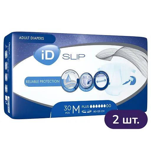 Підгузки для дорослих iD SLIP Plus Medium 60 шт. (2 уп. х 30 шт.) - фото 1