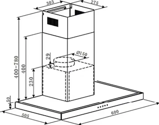 Настінна кухонна витяжка SY-3503C-E4-C118-L52-600 з сенсорним керуванням і LED-освітленням 64 дБ - фото 3