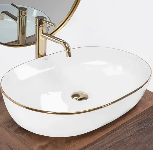 Умивальник Rea Cleo 61 підвісний white gold edge REA-U6211, Білий - фото 2