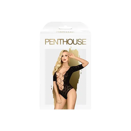 Боди Penthouse Salute Me Black имитация шнуровки на спине и декольте геометрическое плетение XL - фото 3