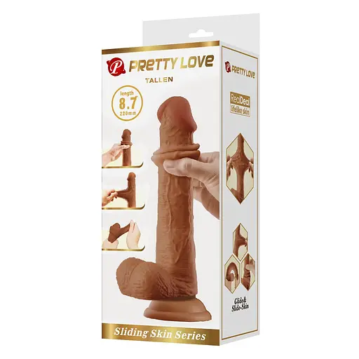 Фалоімітатор Pretty Love Sliding Skin Tallen 8.7" 22 см (коричневий) - фото 7
