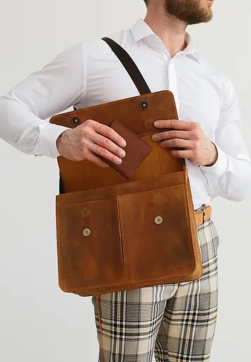 Шкіряна сумка-портфель Classic світло-коричневий Crazy Horse з ефектом Pull Up - фото 4