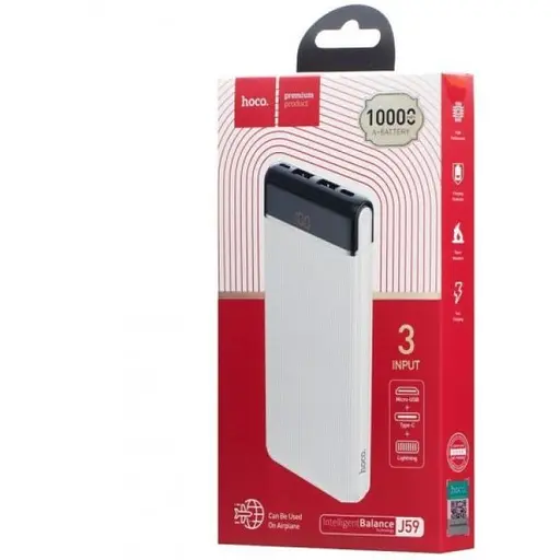 Внешний аккумулятор (павербанк) Hoco J59 Power Bank 10000 mAh White - фото 3