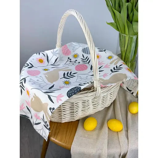 Пасхальное полотенце водоотталкивающее для корзины Пасхальные зайчики 70х40 см серый - фото 2