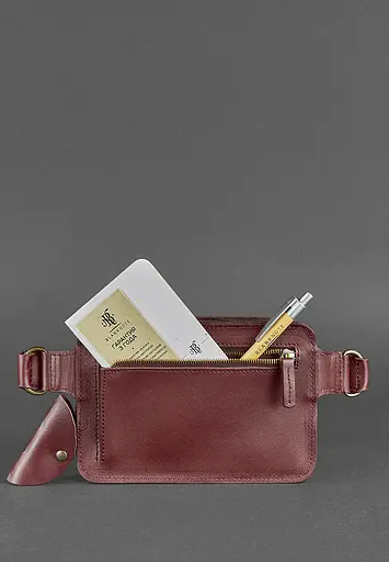 Шкіряна поясна сумка Dropbag Mini Krast бордова - фото 5