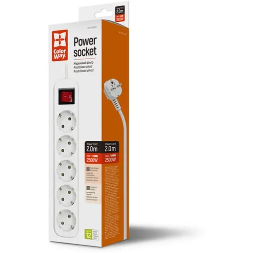 Мережевий фільтр-подовжувач СolorWay PSEA52-W 5 розеток 2 м White - фото 4