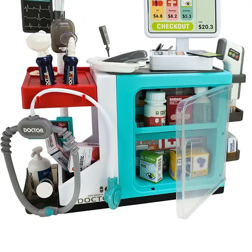 Набір лікаря 660-95 49 елементів, стетоскоп, термометр, касовий апарат, звук, світло, інструменти, в коробці (6990891401700) - фото 6