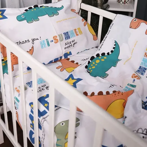 Простыня MirSon Бязь 17-0697 Colorful Dinosaurs 180x220 см белая с принтом (2200010458992) - фото 3