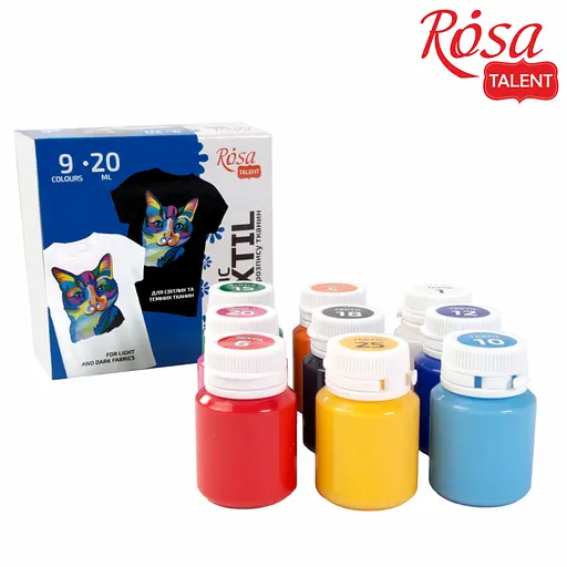 Набір фарб для розпису тканин CAT 9×20 мл Rosa Talent - фото 4